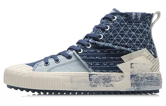 Кроссовки для скейтбординга мужские с высоким берцем, темно-синие/средние, индиго/белые слоновой кости Lining