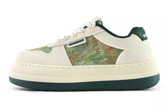 Кроссовки для скейтбординга женские низкие бежевые темно-зеленые Warrior