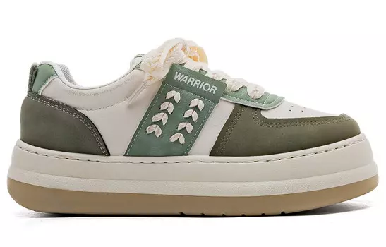 Кроссовки для скейтбординга женские, низкие, бежевые/зеленые Warrior