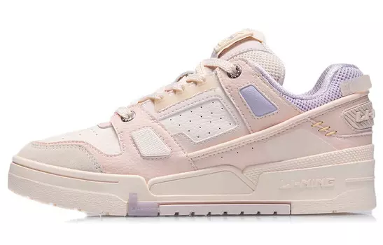 Кроссовки для скейтбординга женские, низкие, матово-белые/мягкая розовая пудра Lining