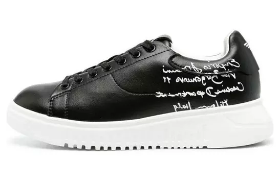 Кроссовки EMPORIO ARMANI Calligraphy-print Leather Sneakers, черный