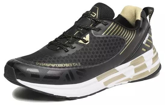 Кроссовки EMPORIO ARMANI EA7 Lifestyle Shoes Men Low-top Black/Gold, черный/золотой