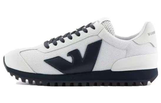 Кроссовки EMPORIO ARMANI Lifestyle Shoes Men Low-top White/Navy, белый/тёмно-синий