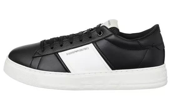 Кроссовки EMPORIO ARMANI Logo-print Leather Sneakers, черный