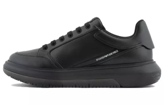 Кроссовки EMPORIO ARMANI Logo-print Leather Sneakers, черный