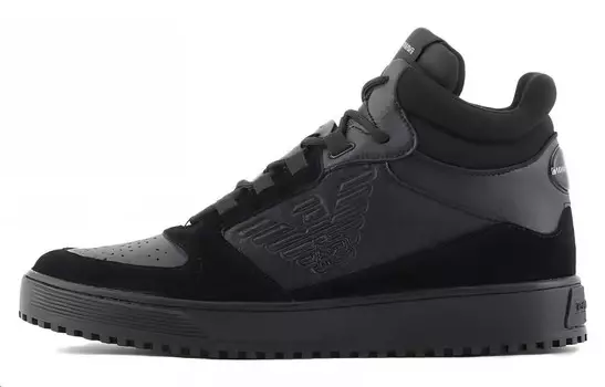 Кроссовки EMPORIO ARMANI Skateboarding Shoes Men High-top Black, черный