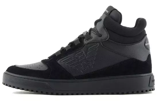 Кроссовки EMPORIO ARMANI Skateboarding Shoes Men High-top Black, черный