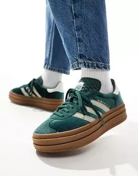 Кроссовки Gazelle Bold темно-зеленого цвета с бархатистым оттенком adidas Originals
