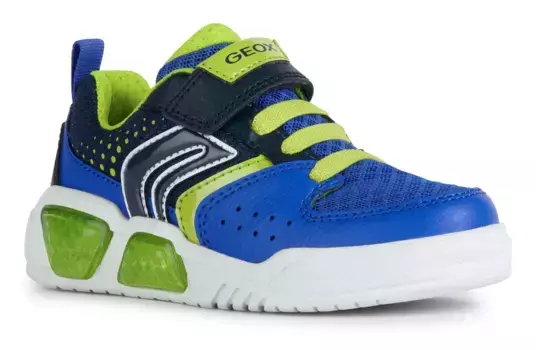 Кроссовки Geox "Flashing Shoes J ILLUMINUS BOY", с функцией мигания, повседневная обувь, полуботинки, туфли на шнуровке, цвет Blau-Lime