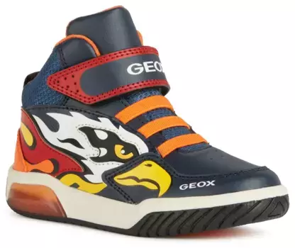 Кроссовки Geox "Flashing Shoes J INEK BOY", с функцией мигания, повседневная обувь, полуботинки, туфли на шнуровке, оранжевый