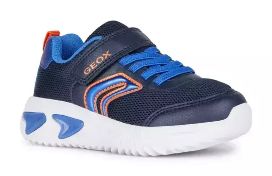 Кроссовки Geox "J ASSISTER BOY C", с крутой мигающей функцией, повседневная обувь, полуботинки, туфли на шнуровке, синий