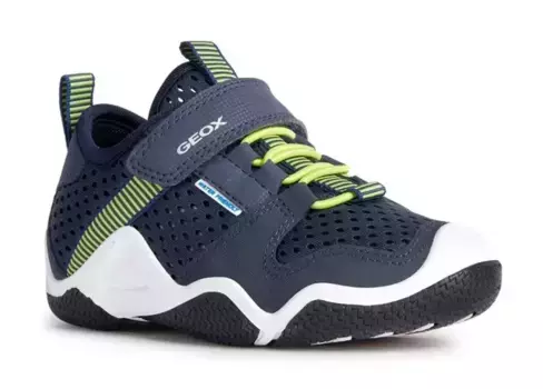 Кроссовки Geox "JR WADER A", со специальной мембраной Geox, повседневная обувь, полуботинки, туфли на шнуровке, цвет Navy-Limette