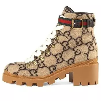 Кроссовки gg monogram lace up combat ankle boots 'beige' Gucci, бежевый