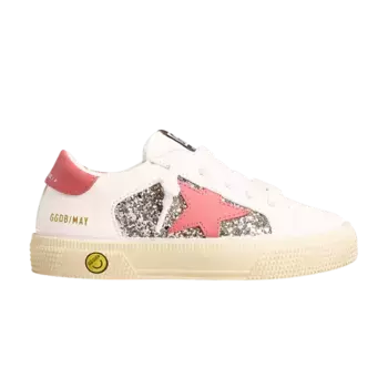 Кроссовки Golden Goose May Kids Silver White Red Glitter, белый