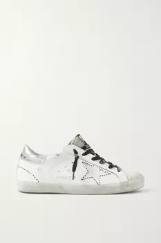 Кроссовки Golden Goose Superstar Distressed Leather and Suede, белый/черный/серебристый