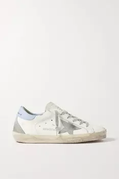 Кроссовки Golden Goose Superstar Distressed Leather and Suede, белый/голубой/серый