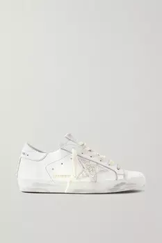 Кроссовки Golden Goose Superstar Faux Pearl-embellished Distressed Leather, белый