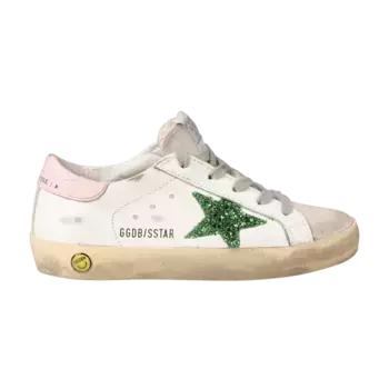 Кроссовки Golden Goose Superstar Kids White Emerald Green Glitter, белый