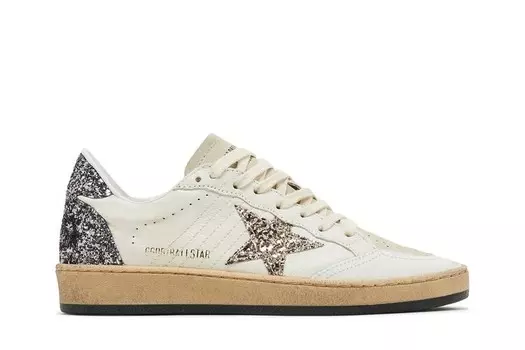 Кроссовки Golden Goose Wmns Ball Star White Beige Silver Glitter, белый