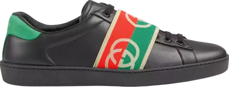 Кроссовки Gucci Ace Elastic Web Interlocking G - Black Red Green, зеленый