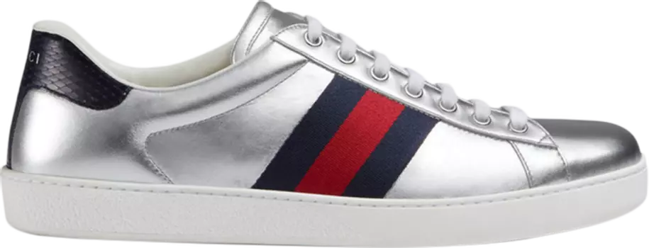 Кроссовки Gucci Ace Metallic Leather, серебряный