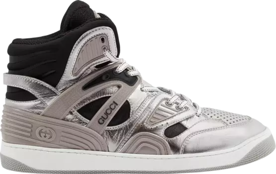 Кроссовки Gucci Basket High Silver Black, серебряный