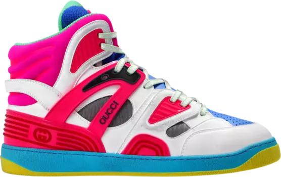 Кроссовки Gucci Basket High White Pink Blue, белый
