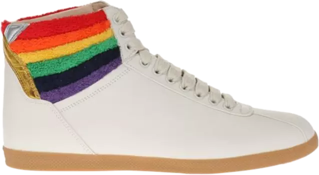 Кроссовки Gucci Lace Up High Top Rainbow Heel Collar, белый