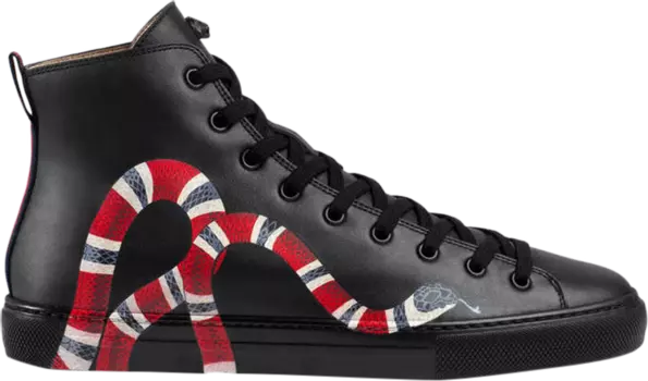 Кроссовки Gucci Leather High Top Snake, черный