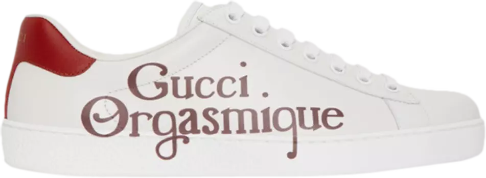 Кроссовки Gucci New Ace Gucci Orgasmique - White Hibiscus Red, белый