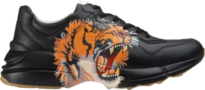 Кроссовки Gucci Rhyton Leather Tiger Print, черный