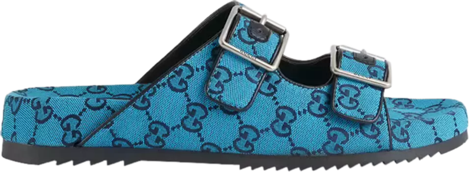 Сандалии Gucci Slide Sandal Strap Light Blue Monogram, синий