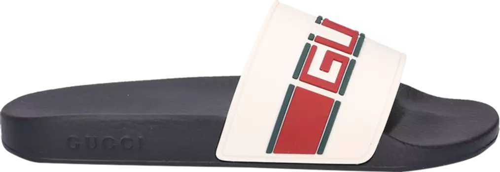 Кроссовки Gucci Stripe Rubber Slide Sandal White Red Green, белый