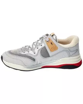 Кроссовки Gucci Ultrapace из блестящей кожи и сетки, серебро