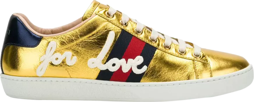Кроссовки Gucci Wmns Ace Metallic For Love - Gold, золото