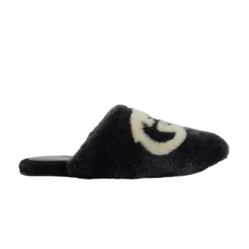 Кроссовки Gucci Wmns Faux-Fur Slipper 'Interlocking G - Black White', черный