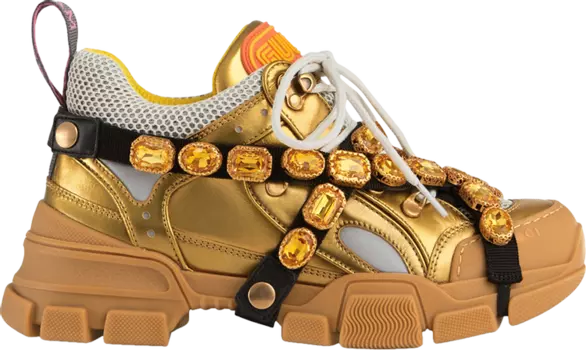 Кроссовки Gucci Wmns Flashtrek Crystals Gold, злолото