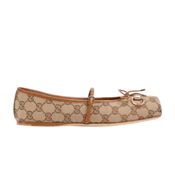 Кроссовки Gucci Wmns Horsebit Ballet 'GG Canvas - Beige Dark Brown', желто-коричневый