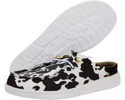 Кроссовки Hey Dude Wendy Slip Classic, цвет White/Black Cow Print