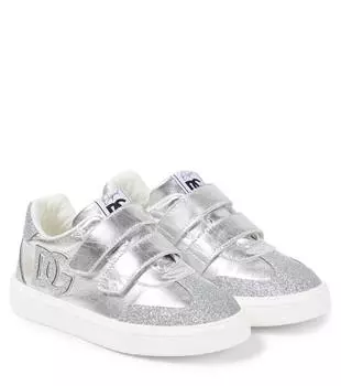 Кроссовки из блестящей кожи DG Original Dolce&Gabbana Kids, цвет argento