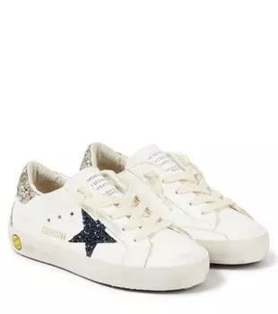 Кроссовки из блестящей кожи Super Star Golden Goose Kids, цвет white/platinum/blue