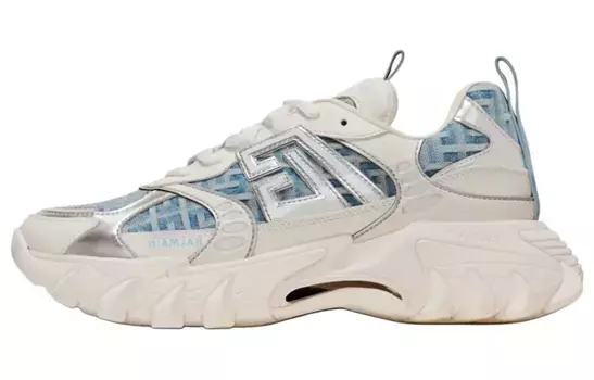 Кроссовки из денима B-East Monogram Balmain, белый/синий