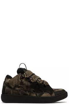 Кроссовки из денима с черно-коричневым узором Lanvin