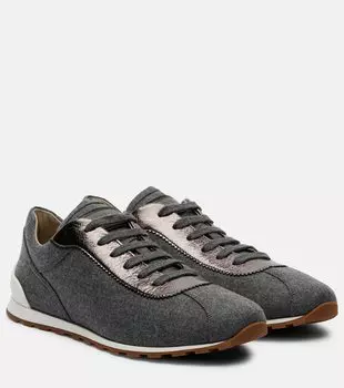 Кроссовки из фетра с кожаными вставками Brunello Cucinelli, Medium Grey