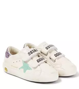Кроссовки из кожи Old School с блестками Golden Goose Kids, цвет white/aqua green/multicolor