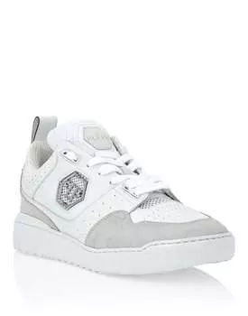 Кроссовки из кожи с крокодиловым принтом Lo-Top PHILIPP PLEIN, белый/белый