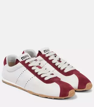 Кроссовки из кожи с отделкой из замши Plume Miu Miu, BIANCO+CERISE