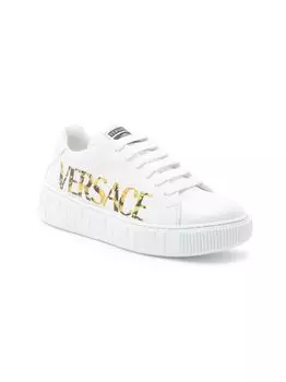 Кроссовки из металлизированной кожи La Greca для малышей и малышей Versace, белый