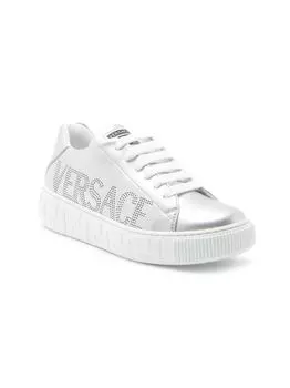 Кроссовки из металлизированной кожи La Greca для малышей и малышей Versace, серебряный