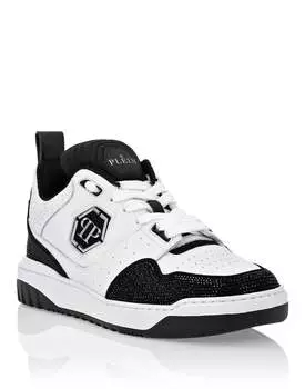 Кроссовки из микса кожи Lo-Top Crystal PHILIPP PLEIN, белый/черный